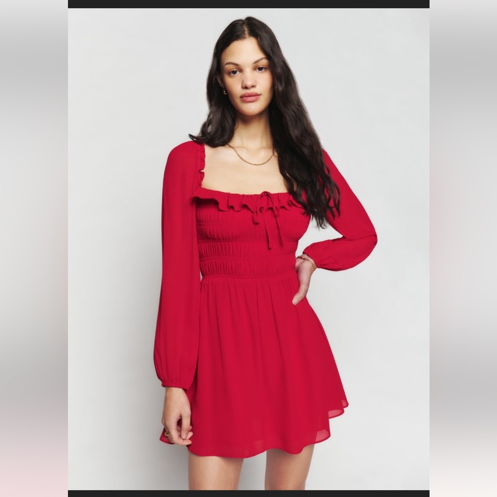 Reformation Red long sleeve short dress